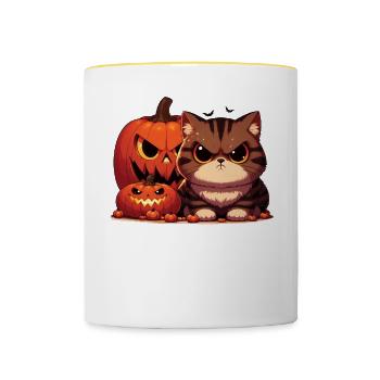 Halloween Katze Und Kürbis Für Herbst Kürbis Katze - Tasse zweifarbig - Weiß/Gelb - Vorne