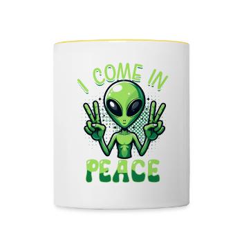 Alien Alien I Come in Peace Peace - Contrasting Mug - white/yellow - Front