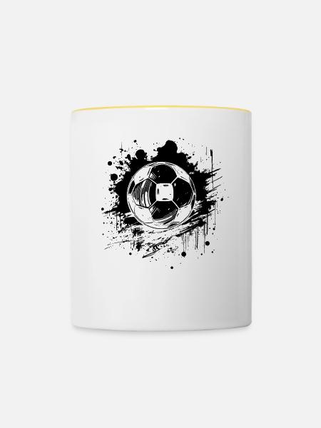 Fußball - Tasse zweifarbig - Weiß/Gelb