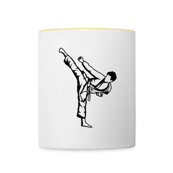 Karate Junge Zeichnung - Tasse zweifarbig - Weiß/Gelb - Vorne