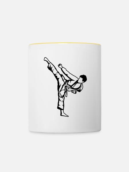 Karate Junge Zeichnung - Tasse zweifarbig - Weiß/Gelb