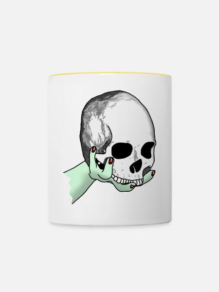 Totenkopf wird dargeboten - Tasse zweifarbig - Weiß/Gelb