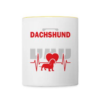 Dackel Teckel Kurzhaardackel Dachshund Papa Vater - Tasse zweifarbig - Weiß/Gelb - Vorne