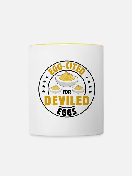 Teufelsei Spruch - Tasse zweifarbig - Weiß/Gelb