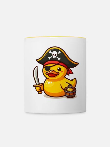 Piraten Ente, Gelbe Gummiente & Quietscheente - Tasse zweifarbig - Weiß/Gelb