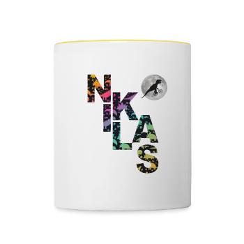 NIKLAS - Beautiful boy name with dinosaur - Contrasting Mug - white/yellow - Front