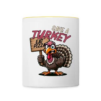 Truthahn Spruch Pizza - Tasse zweifarbig - Weiß/Gelb - Vorne