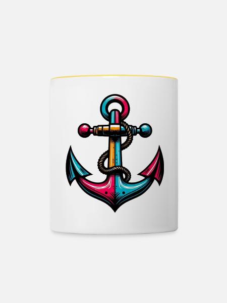 Ein Anker - Tasse zweifarbig - Weiß/Gelb