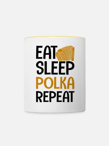 Witziger Polka Spruch - Tasse zweifarbig - Weiß/Gelb