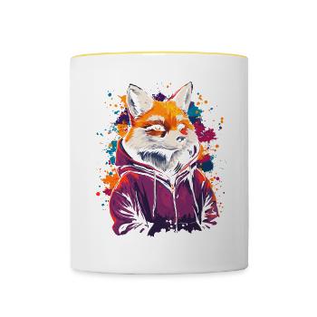 Hip Hop Fuchs Vintage Urban Streetwear - Tasse zweifarbig - Weiß/Gelb - Vorne