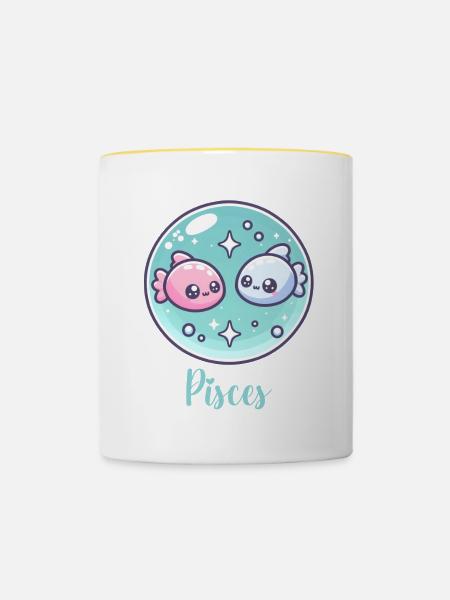 Süße Pisces Sternzeichen Astrologie Geschenk - Tasse zweifarbig - Weiß/Gelb
