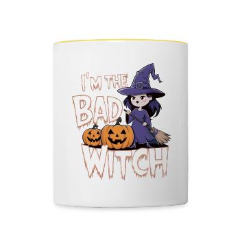 Sorcière d’Halloween Je suis la mauvaise sorcière - Mug contrasté - blanc/jaune - Devant