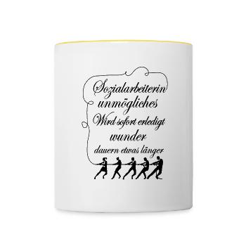 Sozialarbeiterin Unmögliches sofort erledigt - Tasse zweifarbig - Weiß/Gelb - Vorne