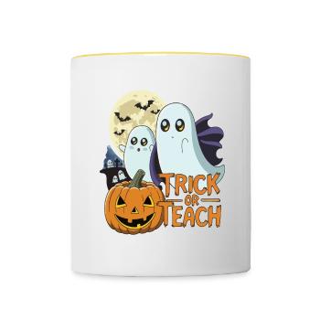 Trick Or Teach Halloween Teachers - Contrasting Mug - white/yellow - Front