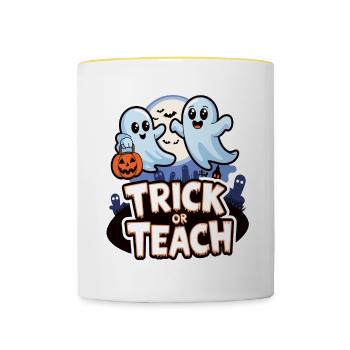 Trick Or Teach Halloween Teachers - Contrasting Mug - white/yellow - Front