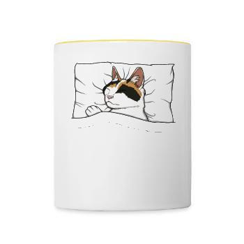 Offizielles Schlafshirt Japanische Bobtail Katze - Tasse zweifarbig - Weiß/Gelb - Vorne