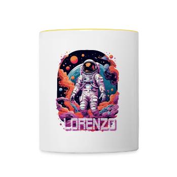 LORENZO - Beautiful boy name with cool astronaut - Contrasting Mug - white/yellow - Front