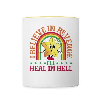 I Believe In Revenge I'll Heal In Hell - Tasse zweifarbig - Weiß/Gelb - Vorne