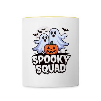 Halloween Spooky Squad fantôme avec chapeau - Mug contrasté - blanc/jaune - Devant