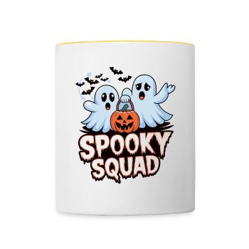 Halloween Spooky Squad fantôme avec chapeau - Mug contrasté - blanc/jaune - Devant
