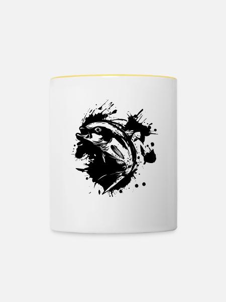 Fischen - Tasse zweifarbig - Weiß/Gelb