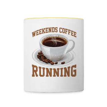 Weekends Coffee Running 2 - Tasse zweifarbig - Weiß/Gelb - Vorne