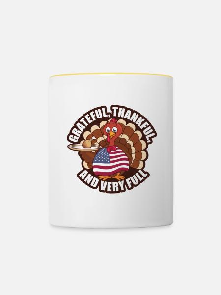 Lustiger Thanksgiving Truthahn - Tasse zweifarbig - Weiß/Gelb