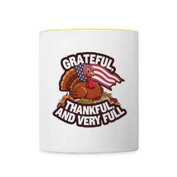 Lustiger Thanksgiving Truthahn - Tasse zweifarbig - Weiß/Gelb - Vorne