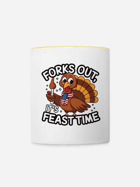 Lustiger Thanksgiving Truthahn - Tasse zweifarbig - Weiß/Gelb