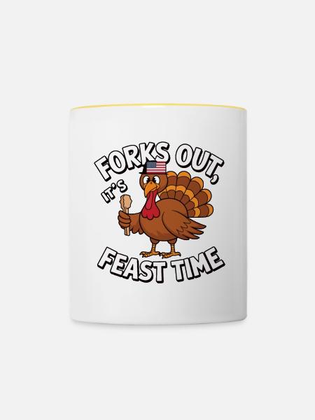 Lustiger Thanksgiving Truthahn - Tasse zweifarbig - Weiß/Gelb