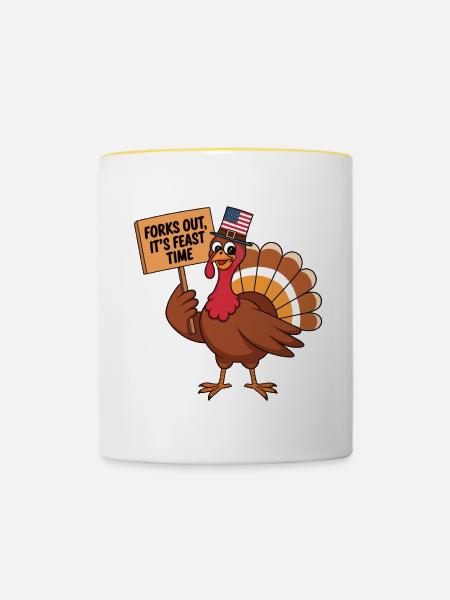 Lustiger Thanksgiving Truthahn - Tasse zweifarbig - Weiß/Gelb
