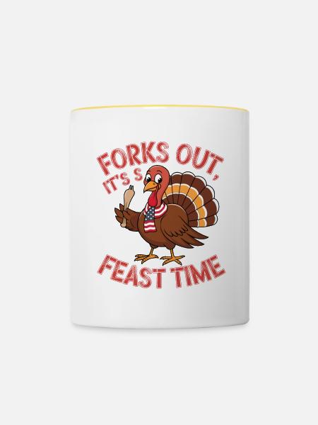 Lustiger Thanksgiving Truthahn - Tasse zweifarbig - Weiß/Gelb