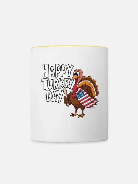 Lustiger Thanksgiving Truthahn - Tasse zweifarbig - Weiß/Gelb