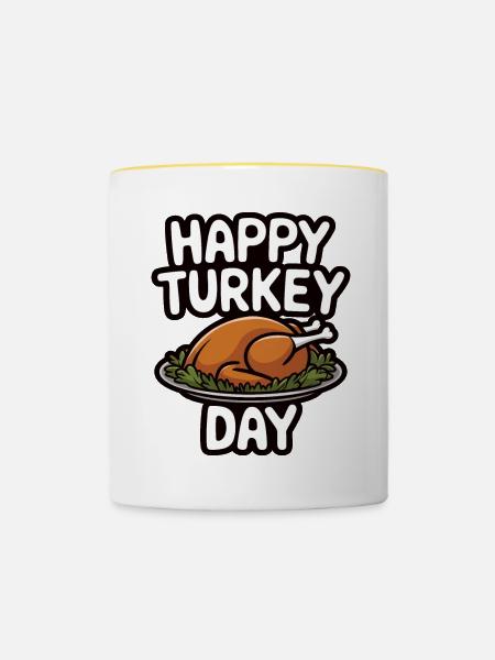 Lustiger Thanksgiving Truthahn - Tasse zweifarbig - Weiß/Gelb