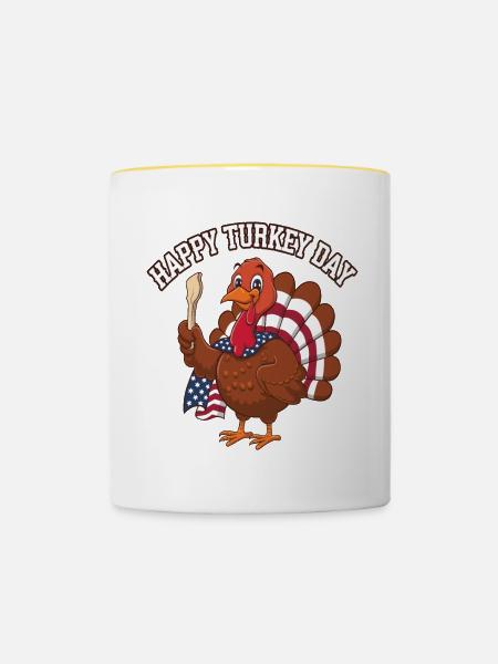 Lustiger Thanksgiving Truthahn - Tasse zweifarbig - Weiß/Gelb