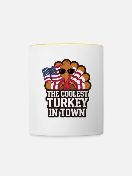 Lustiger Thanksgiving Truthahn - Tasse zweifarbig - Weiß/Gelb