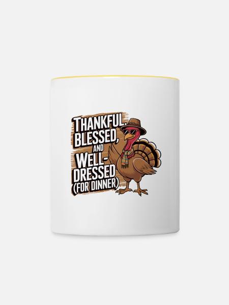 Lustiger Thanksgiving Truthahn - Tasse zweifarbig - Weiß/Gelb