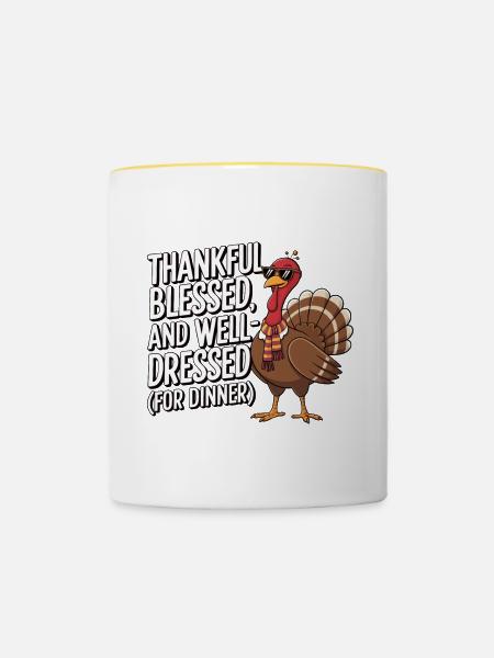 Lustiger Thanksgiving Truthahn - Tasse zweifarbig - Weiß/Gelb