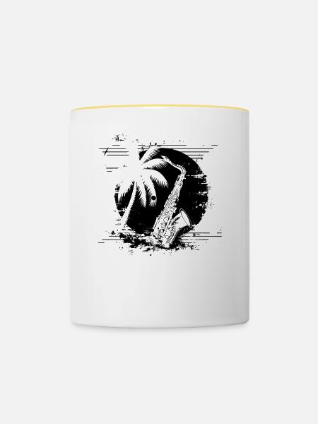 Saxophon Skizze - Tasse zweifarbig - Weiß/Gelb