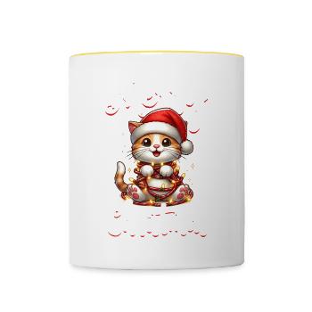 Chat de Noël Joyeux Noël - Mug contrasté - blanc/jaune - Devant