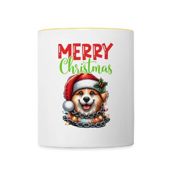 Noël Chien Joyeux Noël - Mug contrasté - blanc/jaune - Devant