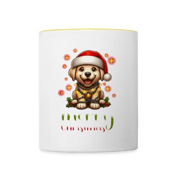 Noël Chien Joyeux Noël - Mug contrasté - blanc/jaune - Devant