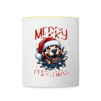 Noël Chien Joyeux Noël - Mug contrasté - blanc/jaune - Devant