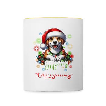Noël Chien Joyeux Noël - Mug contrasté - blanc/jaune - Devant
