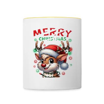 Weihnachten Rentier Merry Christmas - Tasse zweifarbig - Weiß/Gelb - Vorne