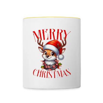 Weihnachten Rentier Merry Christmas - Tasse zweifarbig - Weiß/Gelb - Vorne