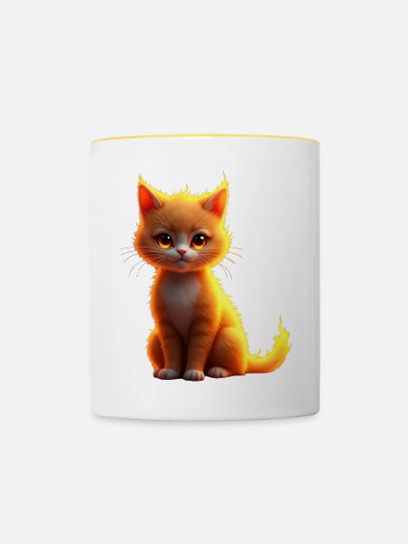 Flammenkatze Fantasie - Tasse zweifarbig - Weiß/Gelb