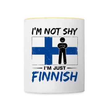 Witziger Finnisch Designs für Finnen - Tasse zweifarbig - Weiß/Gelb - Vorne