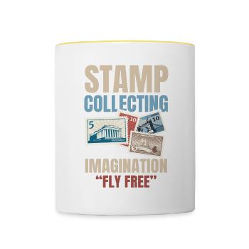 Stamp Collecting Let’s Your Imagination Fly Free - Tasse zweifarbig - Weiß/Gelb - Vorne