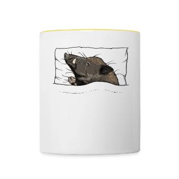 Chemise de nuit officielle Pyjama sanglier - Mug contrasté - blanc/jaune - Devant